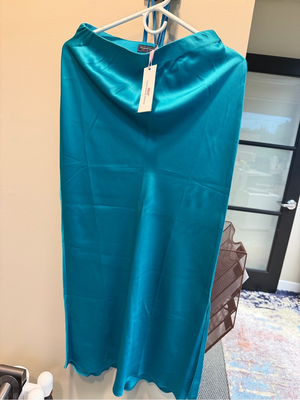 Vineyard Vines Blue Satin Midi Slip Skirt